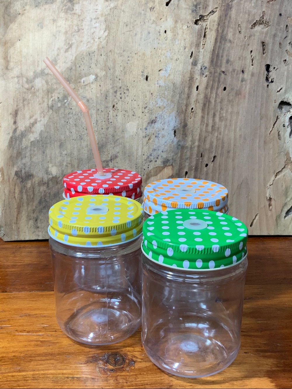 Set of 4 Polka Dot Drink Cups - Green, Yellow, Red, Orange